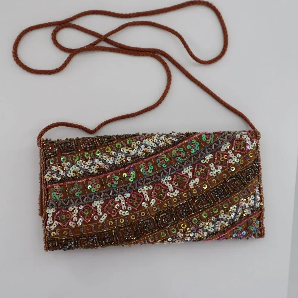 Valerie Stevens Embellished Purse Women O/S Brown Boho Chic Art To Wear Festival
